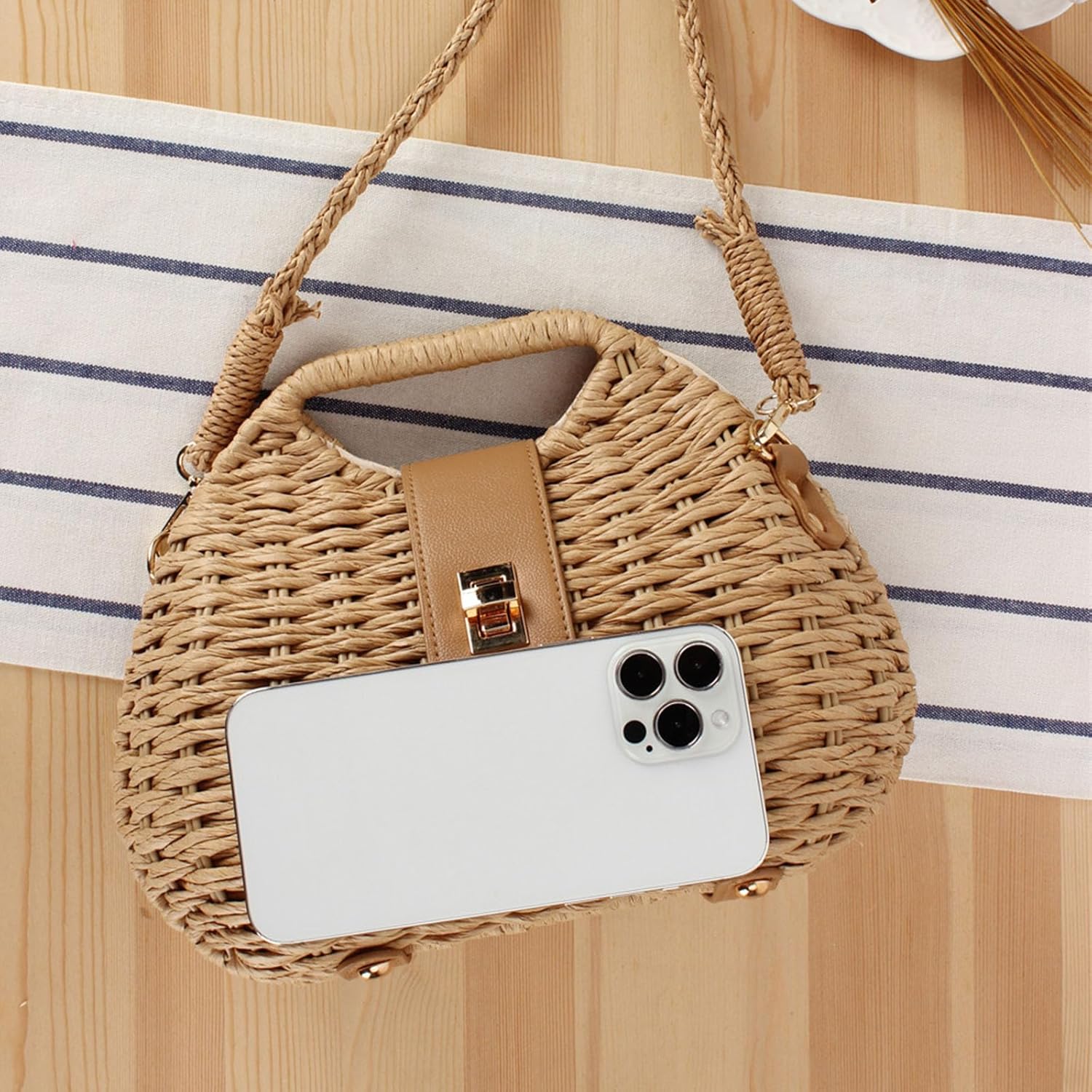 YYW Straw Bag Women Woven Beach Handbag Basket Shape Tote Bags for Spring Summer Purse - Image 4