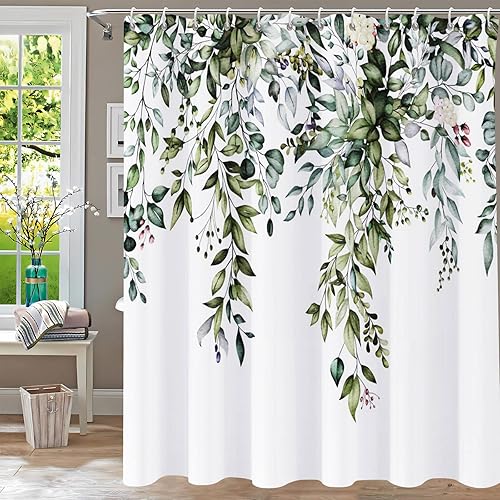 Cortina de ducha verde para baño, juego de cortinas de ducha de hojas verdes en acuarela, cortina de ducha impermeable para plantas, cortinas de