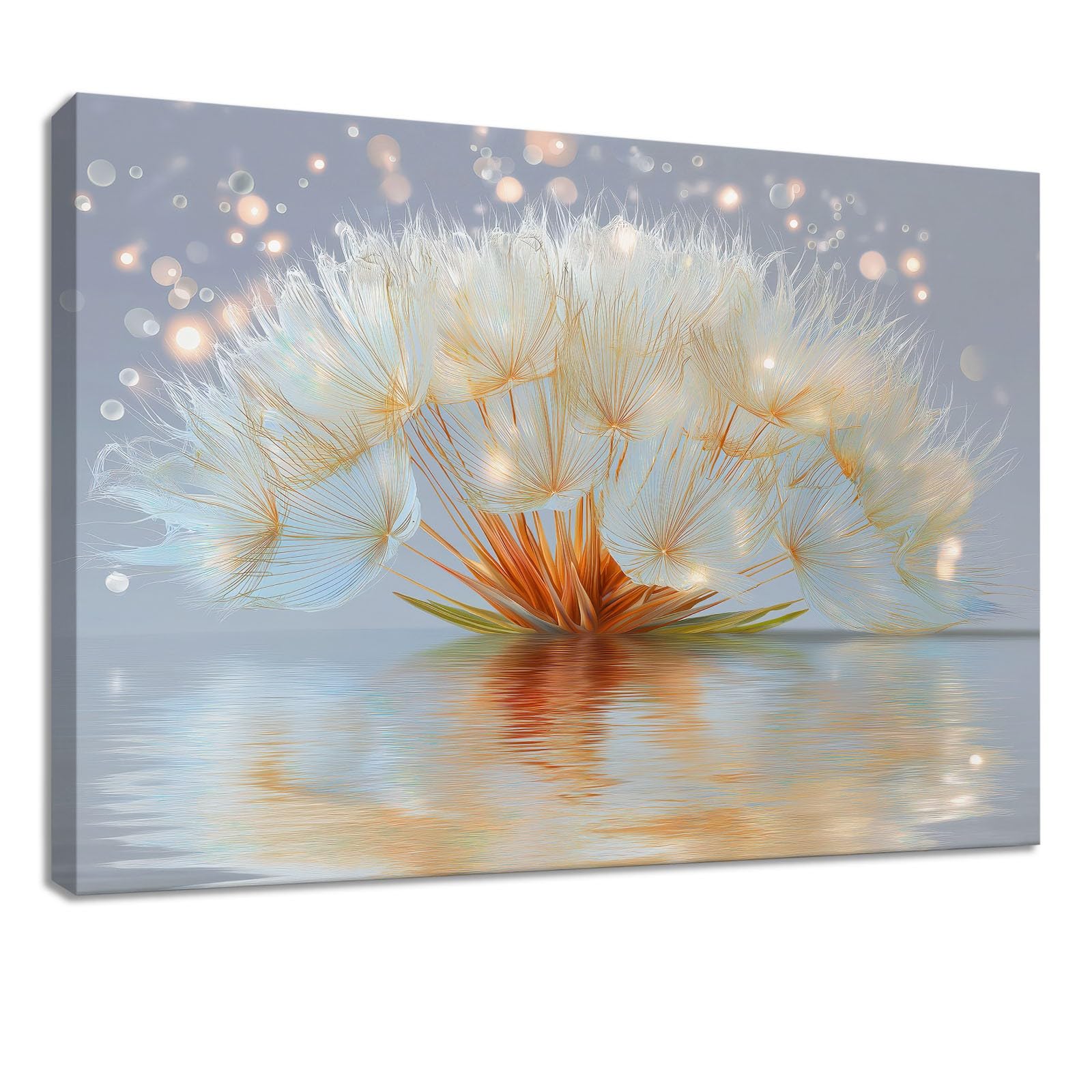 Lienzo decorativo para pared, romántico, gris, marco para salón, plantas, diente de león, pintura decorativa para oficina, pasillo y dormitorio, 90 x 60 cm