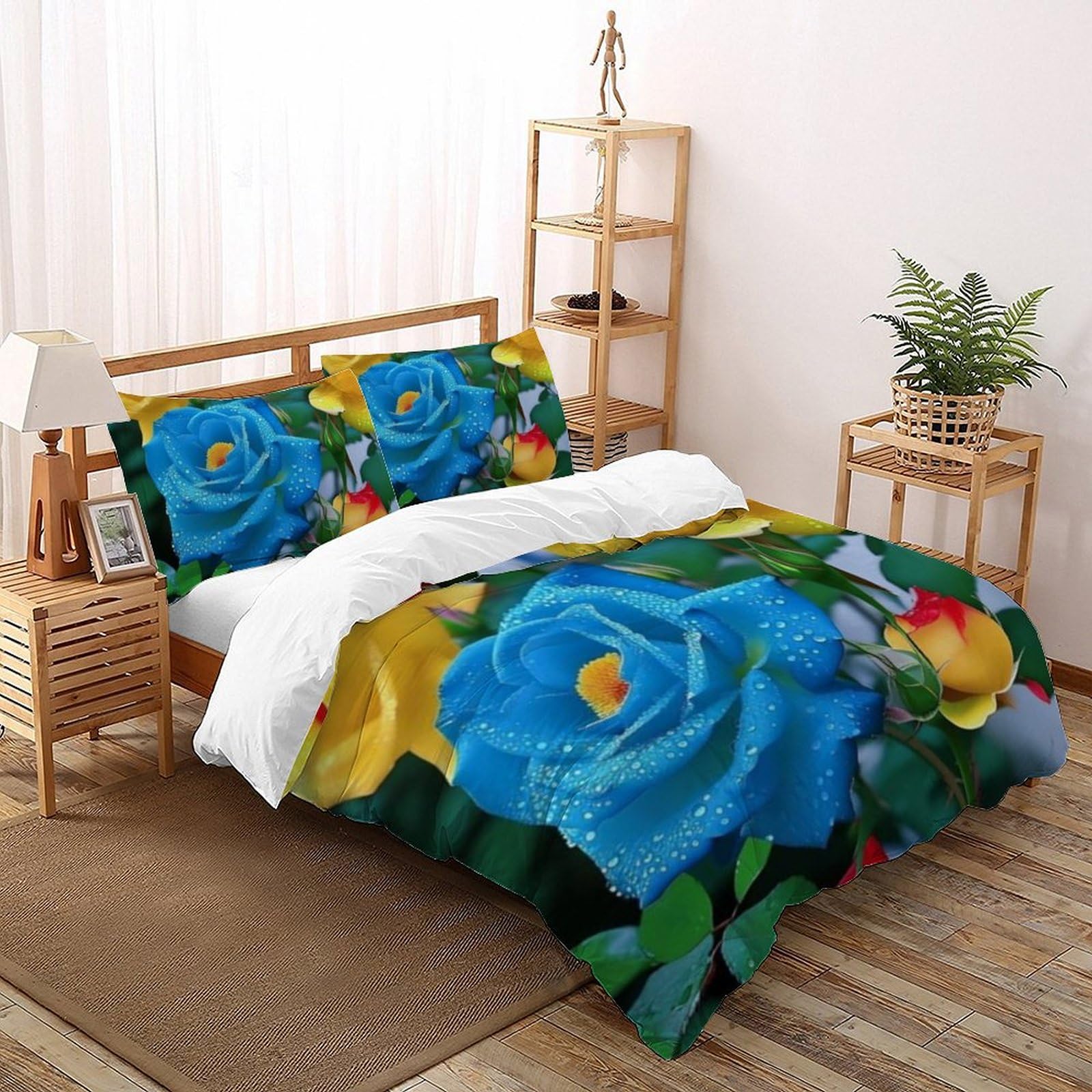 Housse de couette king fleurs imprimé 3D microfibre avec zip 220x240