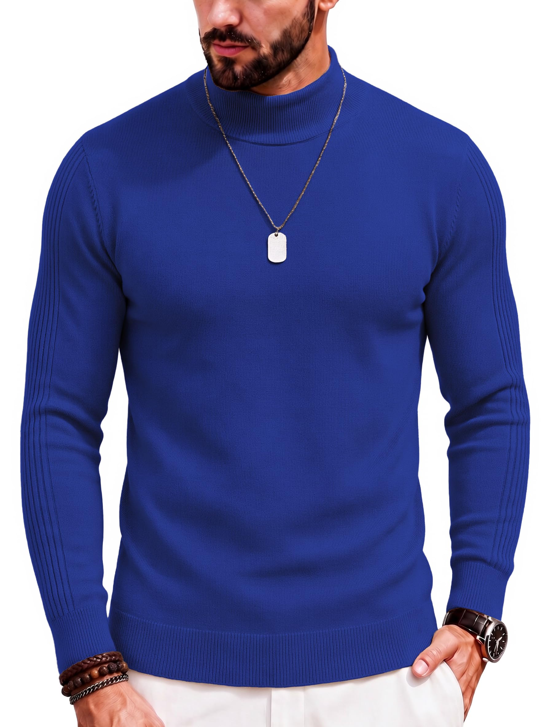 COOFANDY Mens Mock Turtleneck Slim Fit Pullover Sweater Casual Basic Knitted Thermal Sweaters