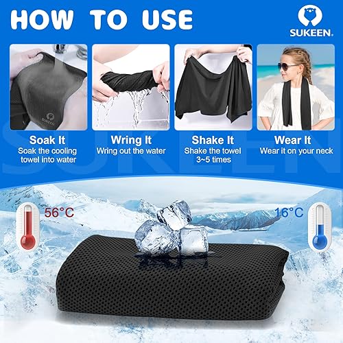 Miniatura 4 de Sukeen Mini toalla de refrigeración (31 x 9), toalla de enfriamiento para niños, toalla de hielo, toalla suave y transpirable, toalla de microfibra