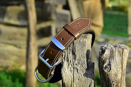 Miniatura 8 de Collar de perro de cuero curtido vegetal para perros grandes, collares de perro resistentes y de diseño de lujo (L 1.6 pulgadas de ancho para 20.5 a