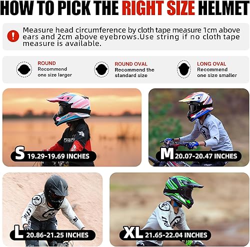 Miniatura 6 de Casco de motocicleta para niños, casco de motocicleta para niños, casco de cara completa para todoterreno, ATV, UTV, conducción de calle con guantes
