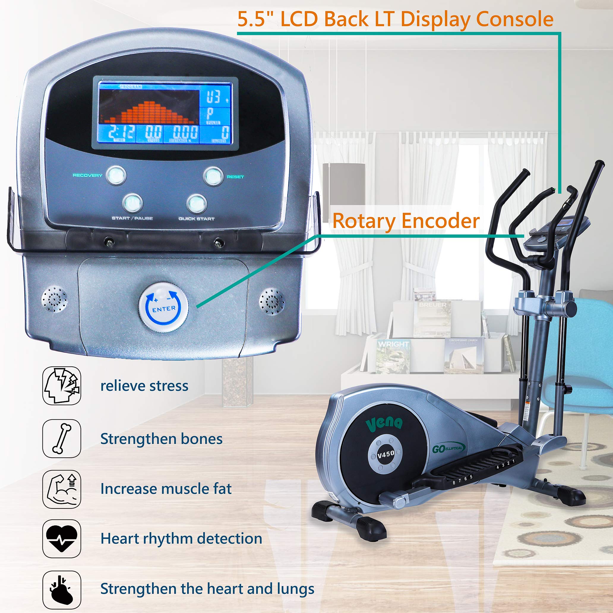 V-450 Standard Stride 17 Programmable Elliptical Exercise Cross Trainer wAdjustable Arms & Pedals HRC Control Program for Cardio Fitness Strength Conditioning Workout product thumbnail 4