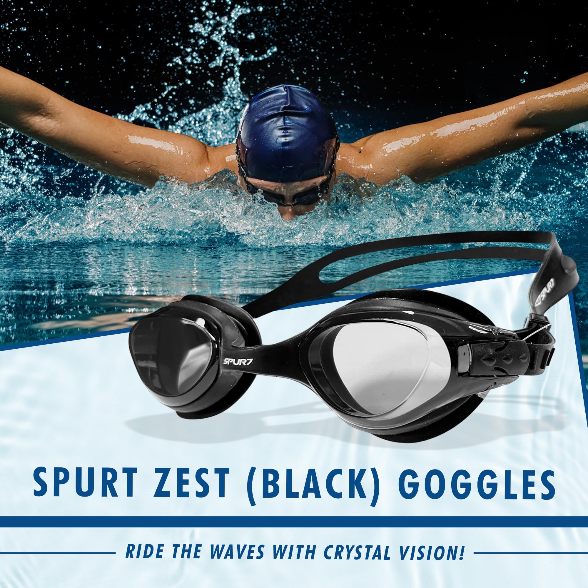 SPURT Zest Black Anti-Fog UV Protected Swim Goggles, Swimming Goggles with Durable Silicone Build with Smoke Lens - Image 2