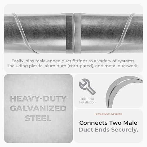 Miniatura 4 de Acoplamiento de acero galvanizado  Ajuste de 10 pulgadas  Conector de tubería de conducto redondo y extensión  Disponible en diferentes tamaños para