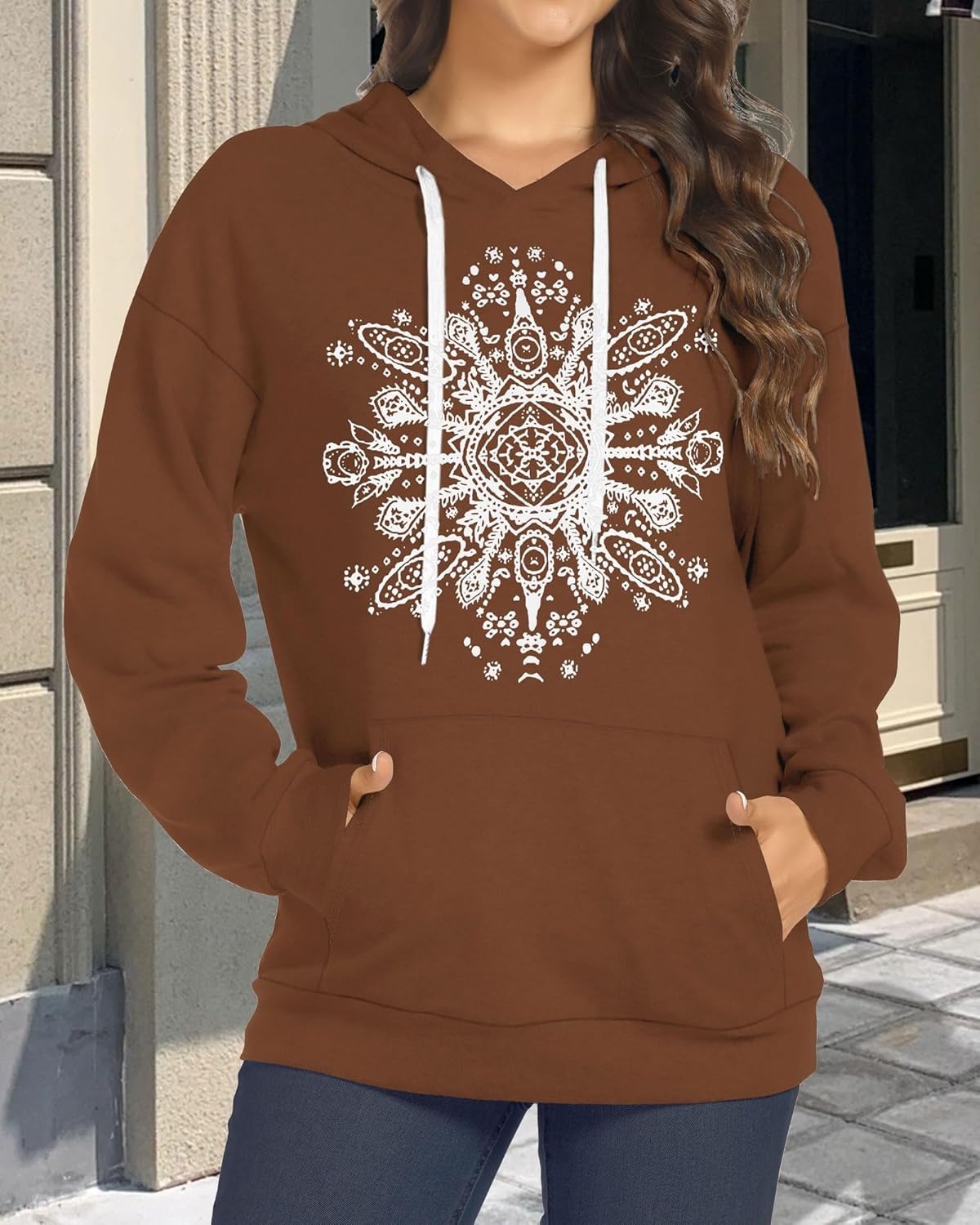 Women's Hoodies Long Sleeve Sweatshirts Drawstring Pullover Tops with Pocket Casual Loose Blouses Tunic - Image 2