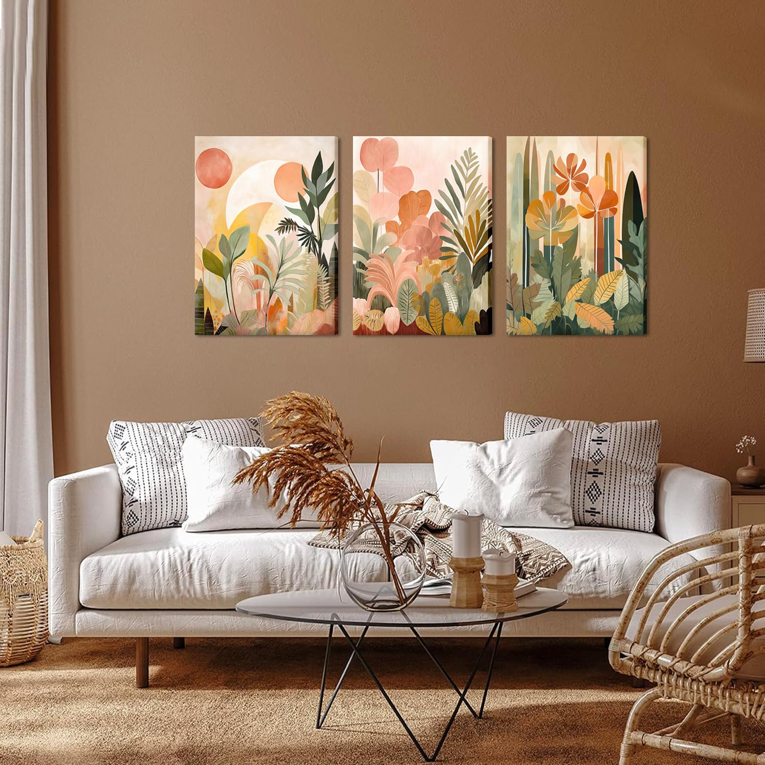 Amazon.co.jp: ボヘミアンフラワーキャンバスウォールアート3枚