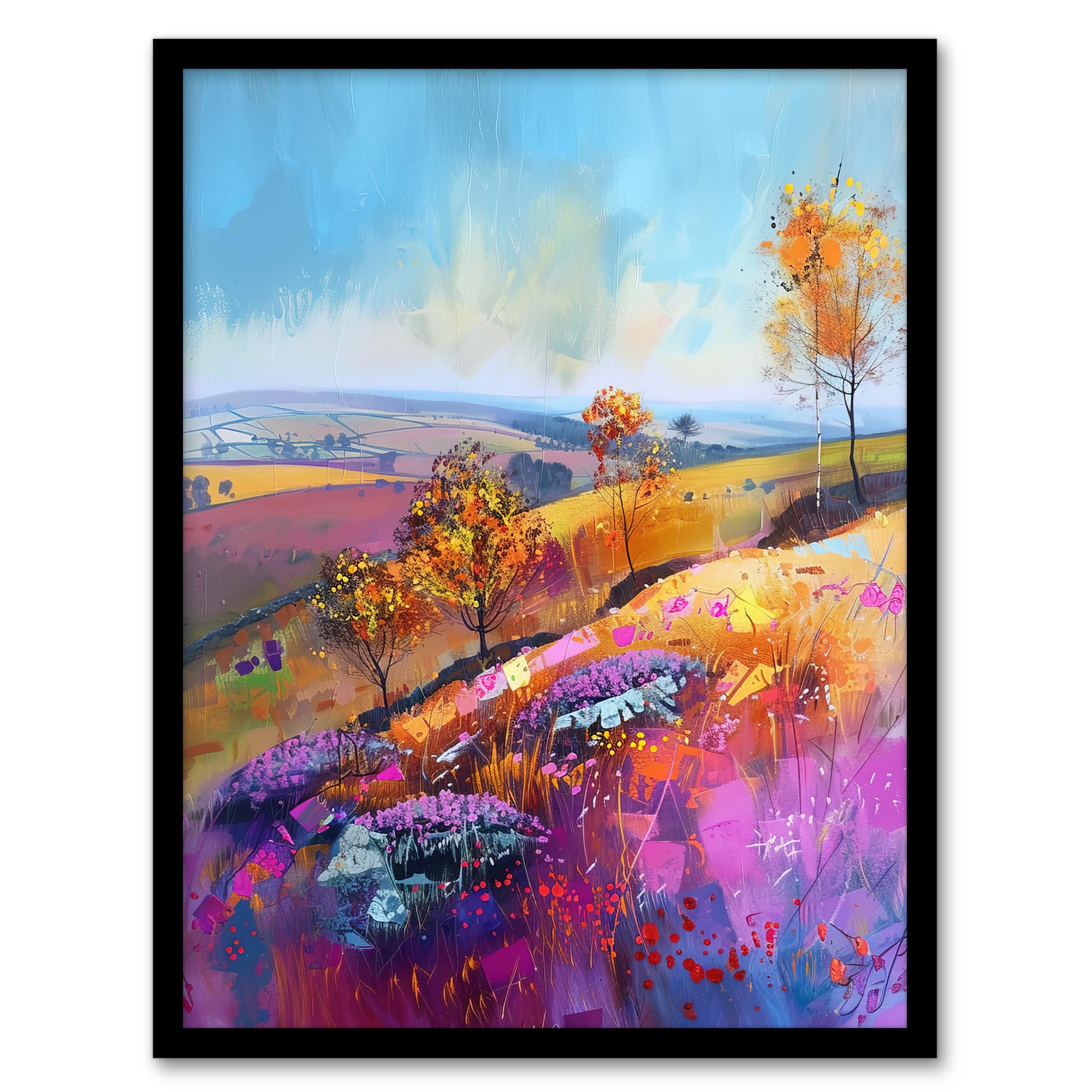 Artery8 Colourful Autumn Otley Chevin Yorkshire Landscape Living Room Artwork Framed Wall Art Print A4