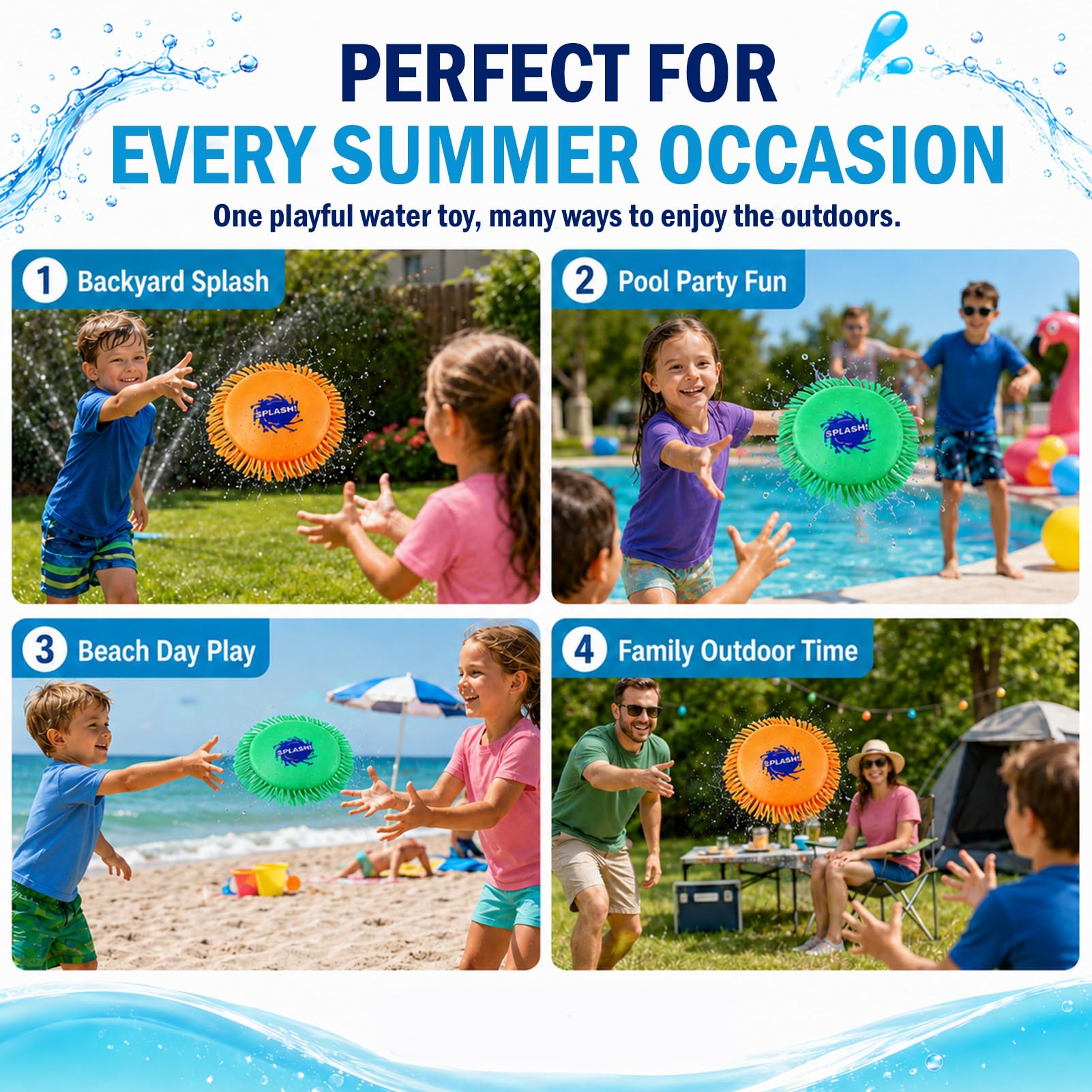 Giocattolo Frisbee Acqua, Disco da lancio in schiuma e silicone, Gioco acquatico in colori vivaci, Divertimento Estivo
