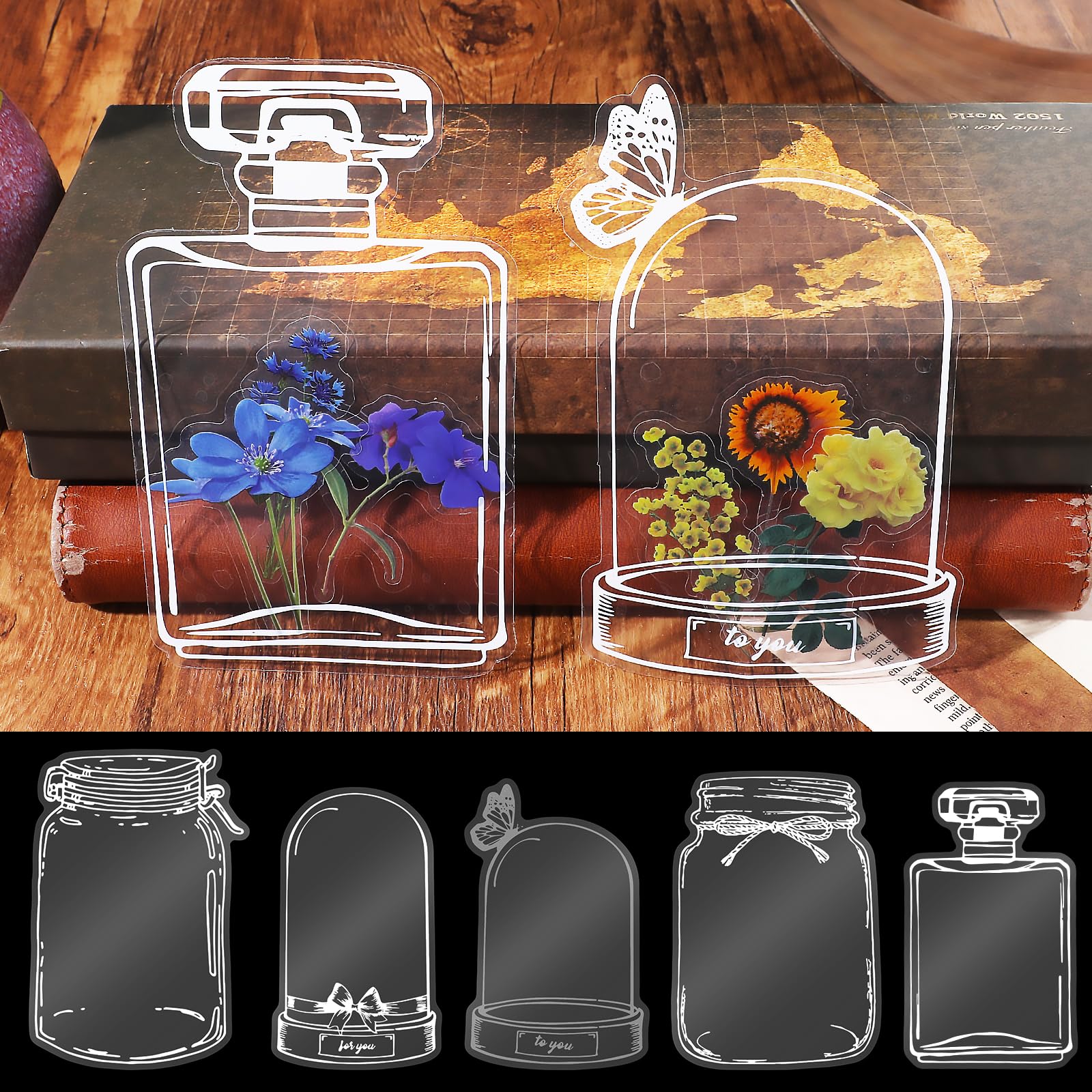 20 Marcadores Transparentes en Relieve Marcadores de Flores Secas Transparentes Marcadores de Flores Transparentes en Relieve Adecuados para Lectores Accesorios de Lectura (Botella de Vidrio)