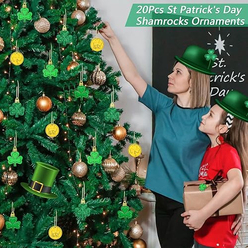 Miniatura 9 de JULMELON Decoraciones del día de San Patricio 20 piezas de decoraciones de trébol adornos de trébol verde irlandés adornos de trébol de buena suerte