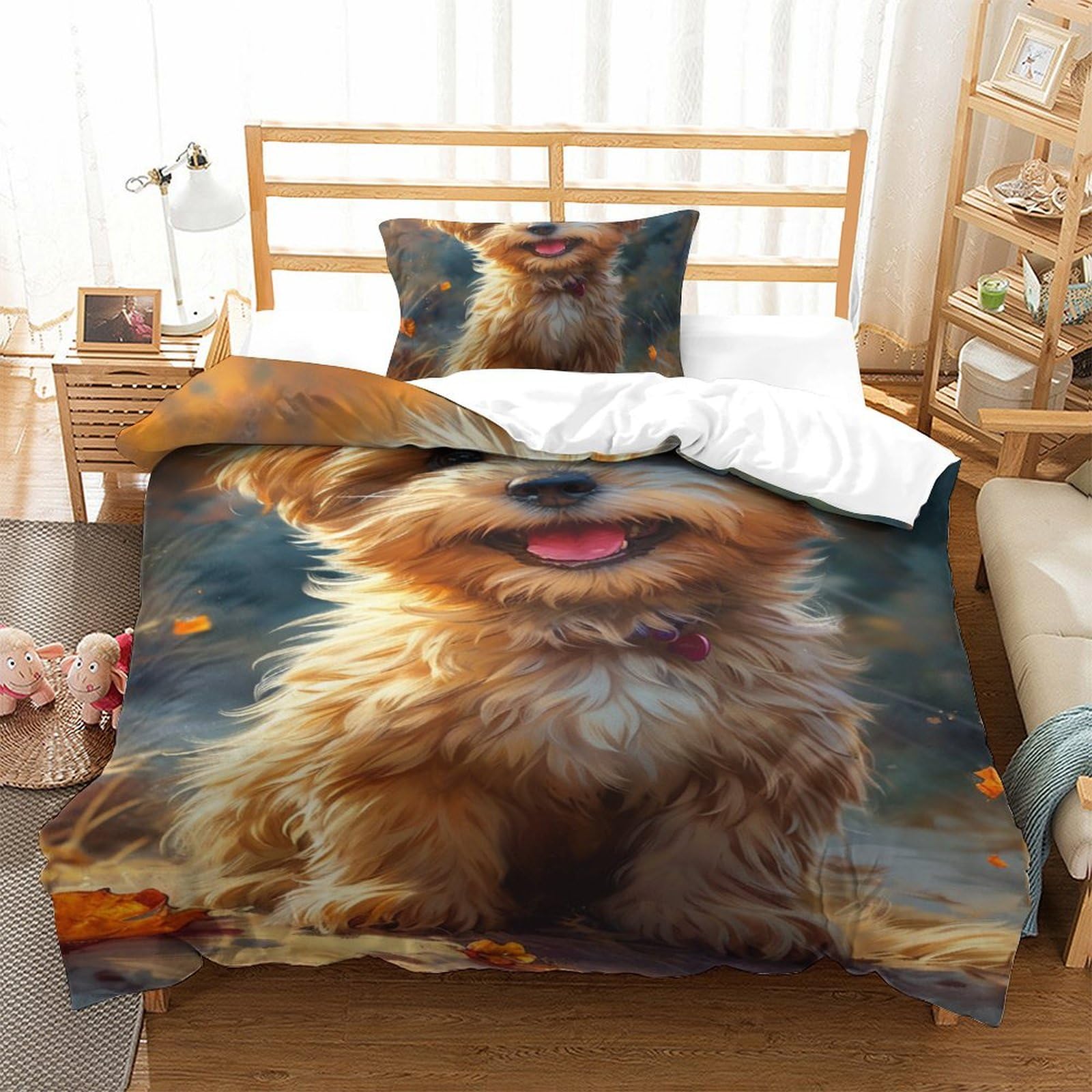 Housse de couette 135x200cm Yorkshire Terrier 3D anti-plis et thermorégulatrice pour lit