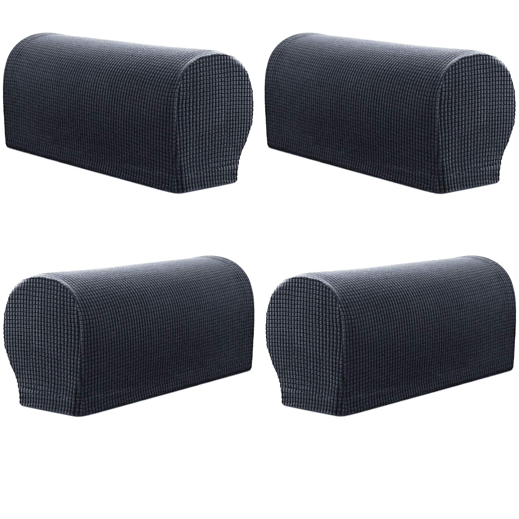 Pbiehsr Grey Arm Rest Covers, Set Of 4 Stretch Armchair Couch Armrest Chair Covers For Furniture Protector, Anti-Slip Sofa Chair Arm Caps Spandex Polyester Slipcovers (Grey)