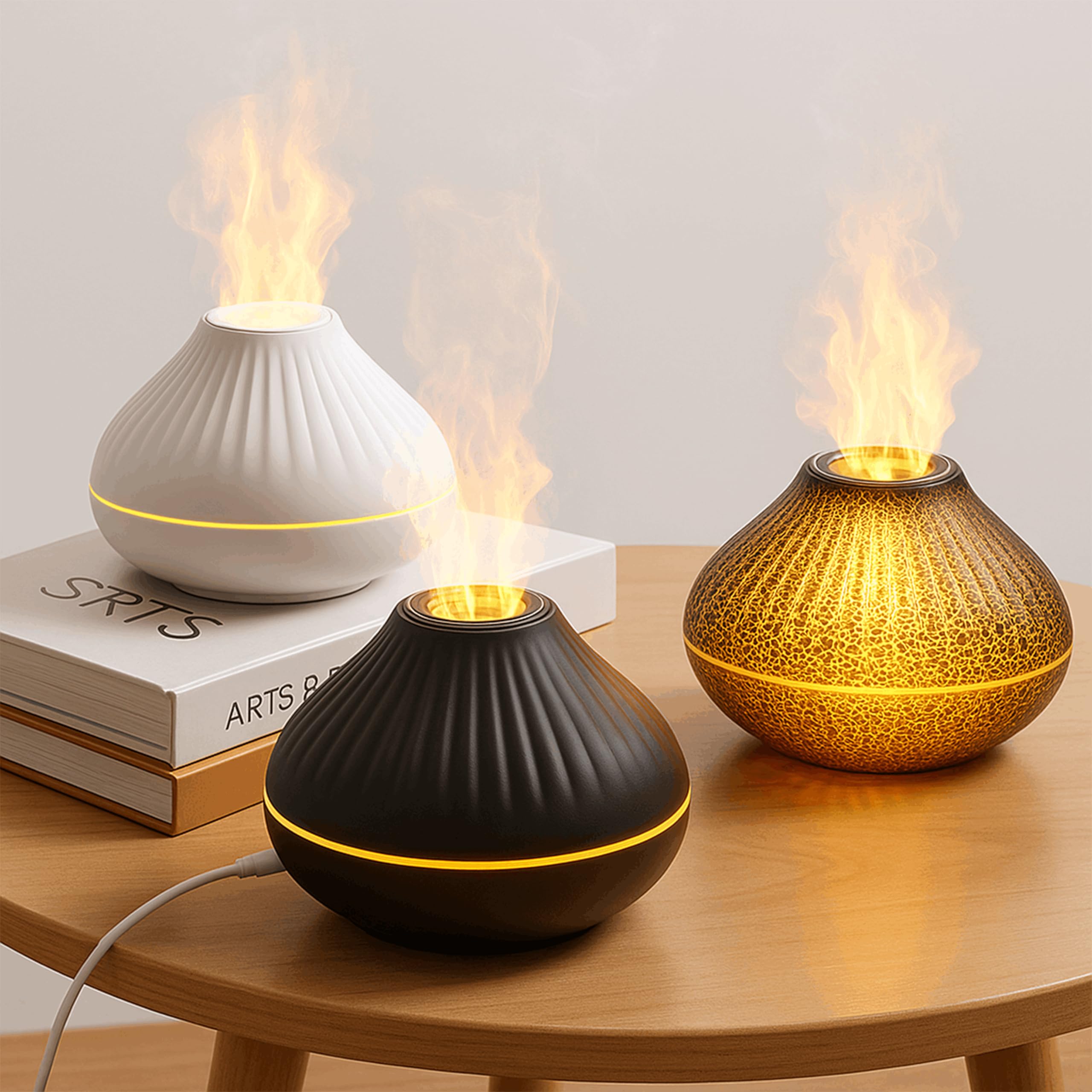 ALMA® Diffusore e Umidificatore di Oli Essenziali con Effetto Fiamma – 7 Colori LED, Funzionamento Ultra Silenzioso e Spegnimento Automatico – Perfetto per Casa, Camera da Letto, Yoga e Ufficio