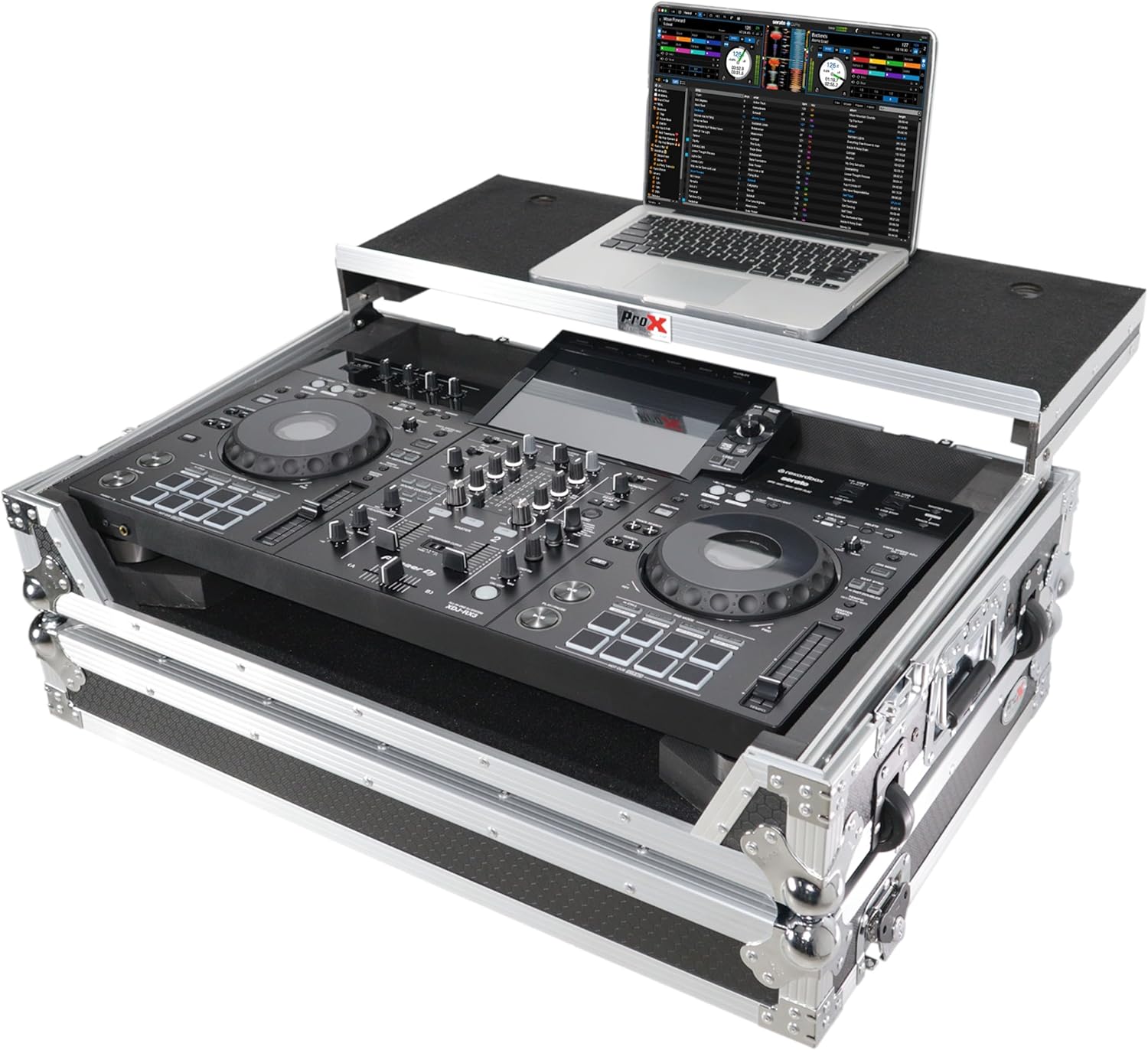 ProX XS-XDJRX3 WLT ATA Flight Case ATA Flight Case For Pioneer DDJ-REV5 XDJ-RX3 DJ Controller with Laptop Shelf 1U Rack Space and Wheels