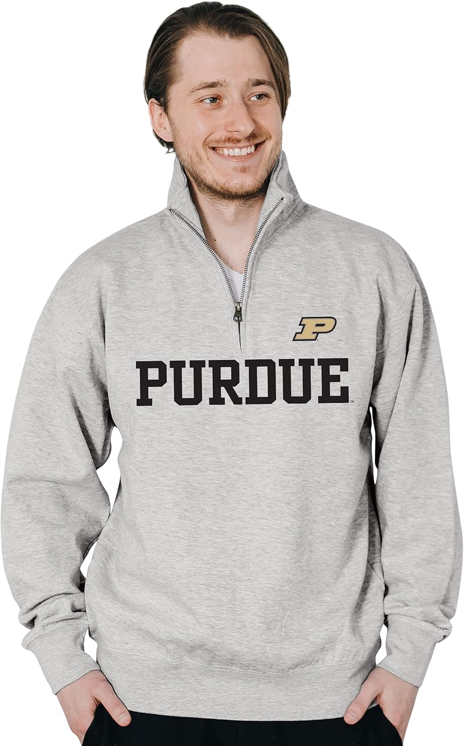 Blue 84 Men's Purdue Boilermakers Quarter Zip Sweatshirt Grey, Grey, Large - Image 2