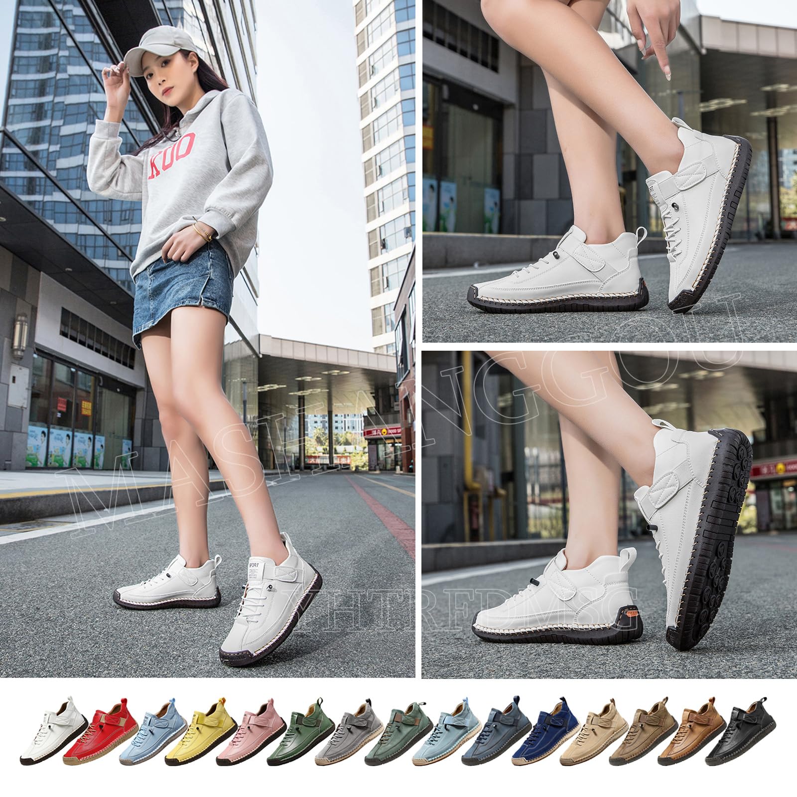 Bottines orthopédiques pour femme, en cuir, imperméables, à enfiler, légères, pour la marche, la randonnée, le camping, la conduite