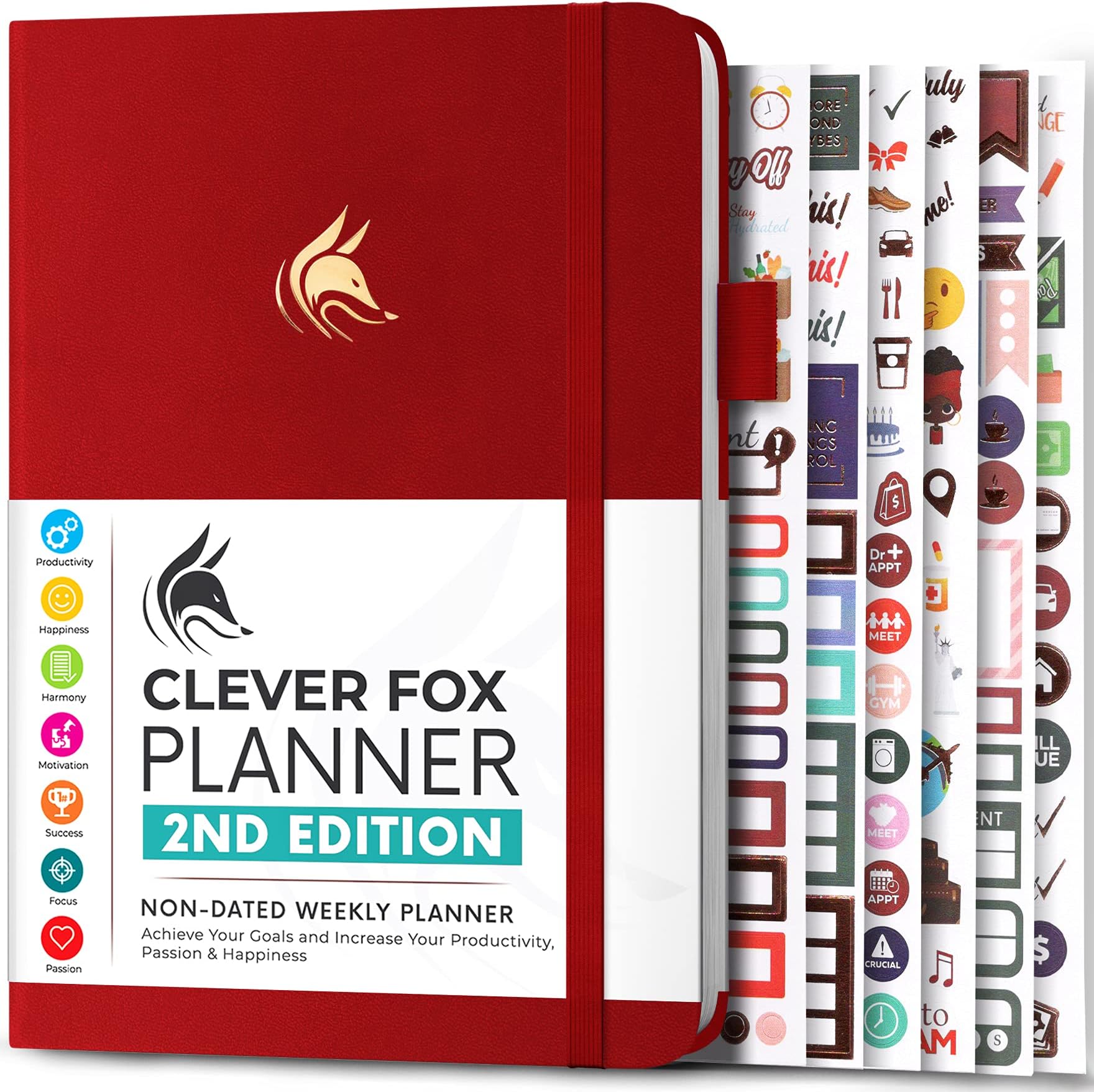 Planner 2nd Edition – Colorful Weekly & Monthly Goal Planner, Time Management & Productivity Organizer, Undated, A5 (Red)