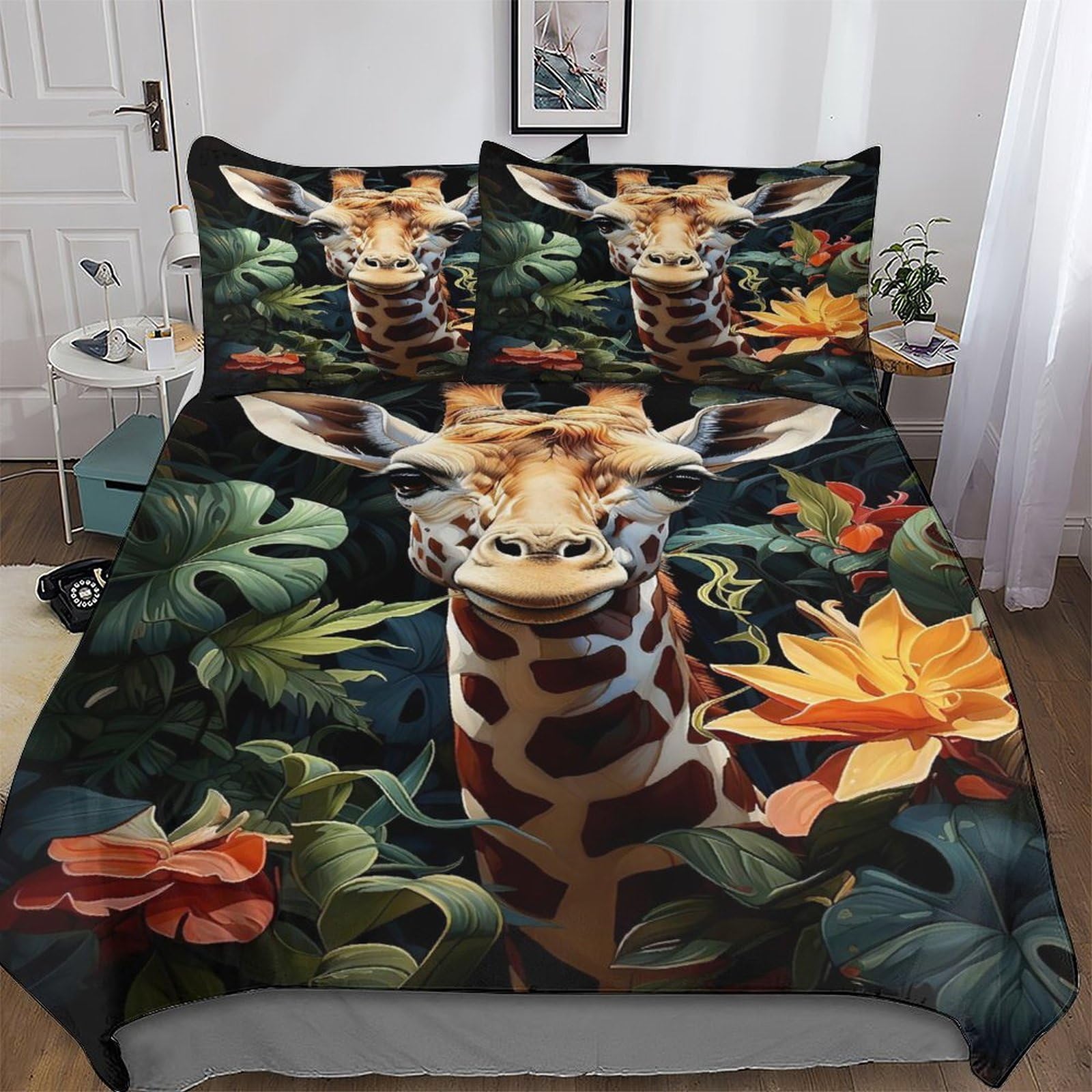 AASWDDS Giraffe 3D Bedding Set Comforter Cover 3 PCs with Pillowcases for Adults Teenager Kids Quilt Cover Soft Duvet Cover Double (200x200cm)
