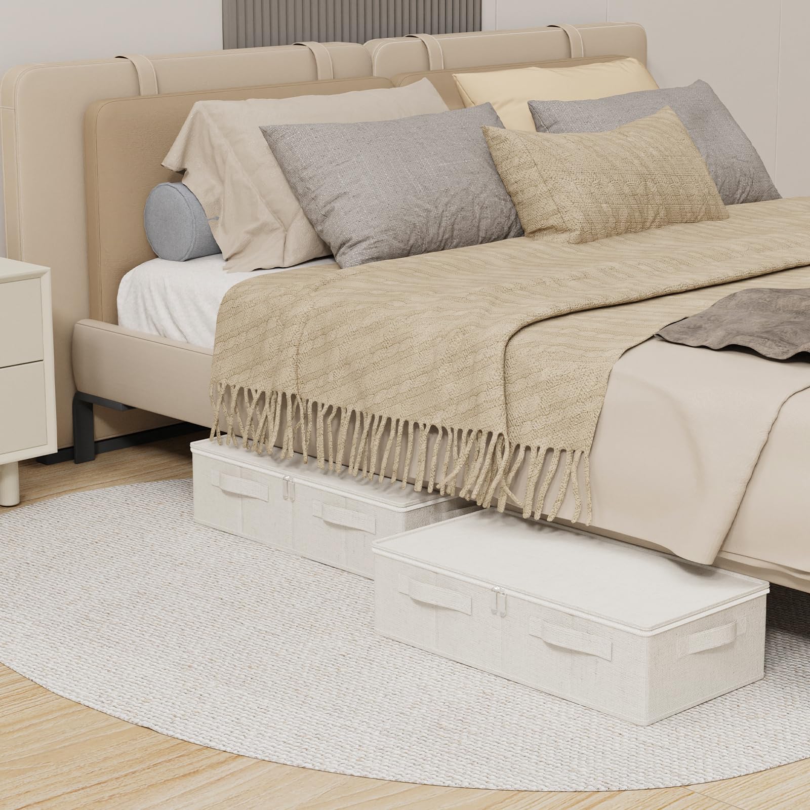 ENUMAIL 3 Pezzi Scatole di Stoccaggio del Fondo del Letto Pieghevole, Portaoggetti Pieghevole con Maniglia, Utilizzato per Riporre Vestiti e Scarpe, 60×30×15cm, Beige