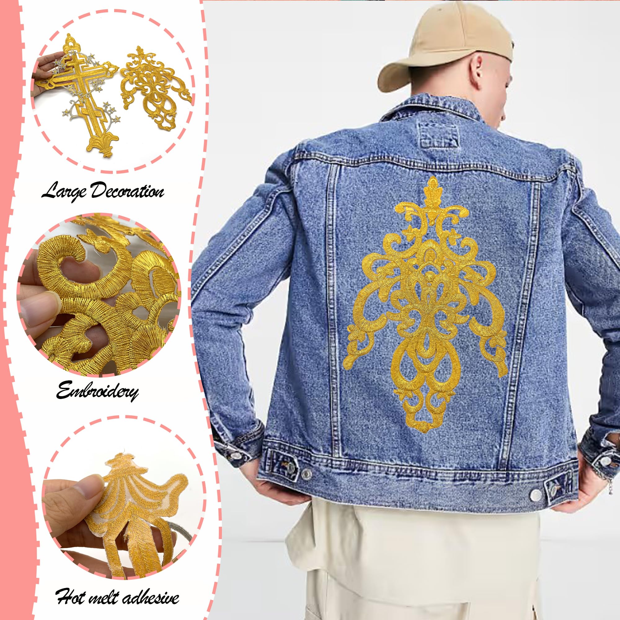 Toppa Ricamata In Pizzo Applique Oro - Decoro Da Stirare O Cucire Su Jeans, Magliette E Cappotti - Foto 11