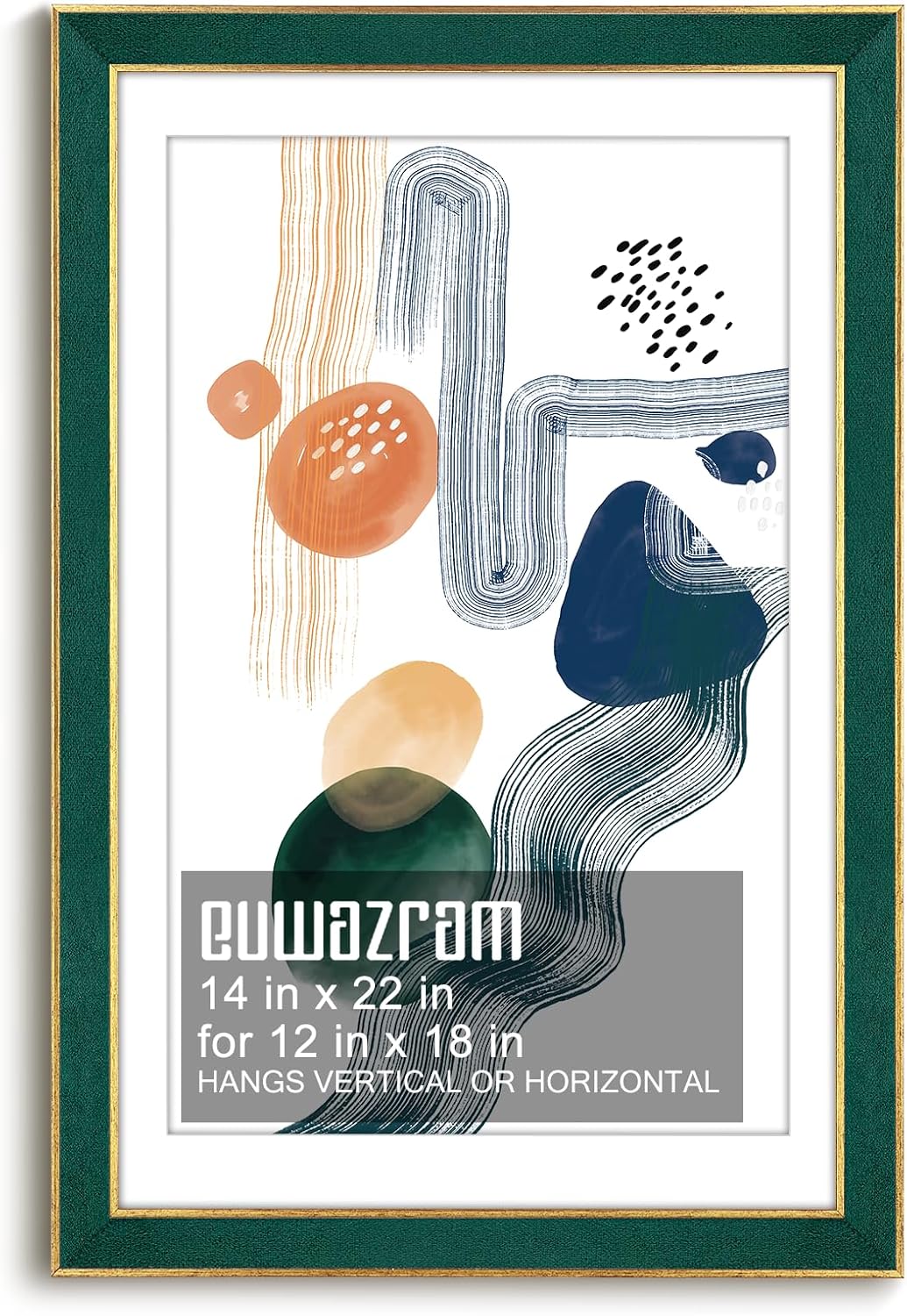 Suede 14x22 Frame - Single Frame, Christmas Elegant Green 14 x 22 Poster Frame with Mat for 12x18, 14x22 Picture Frames for Artwork, Puzzles, Photos and Movie Posters Green 14" x 22" / 12" x 18" mat