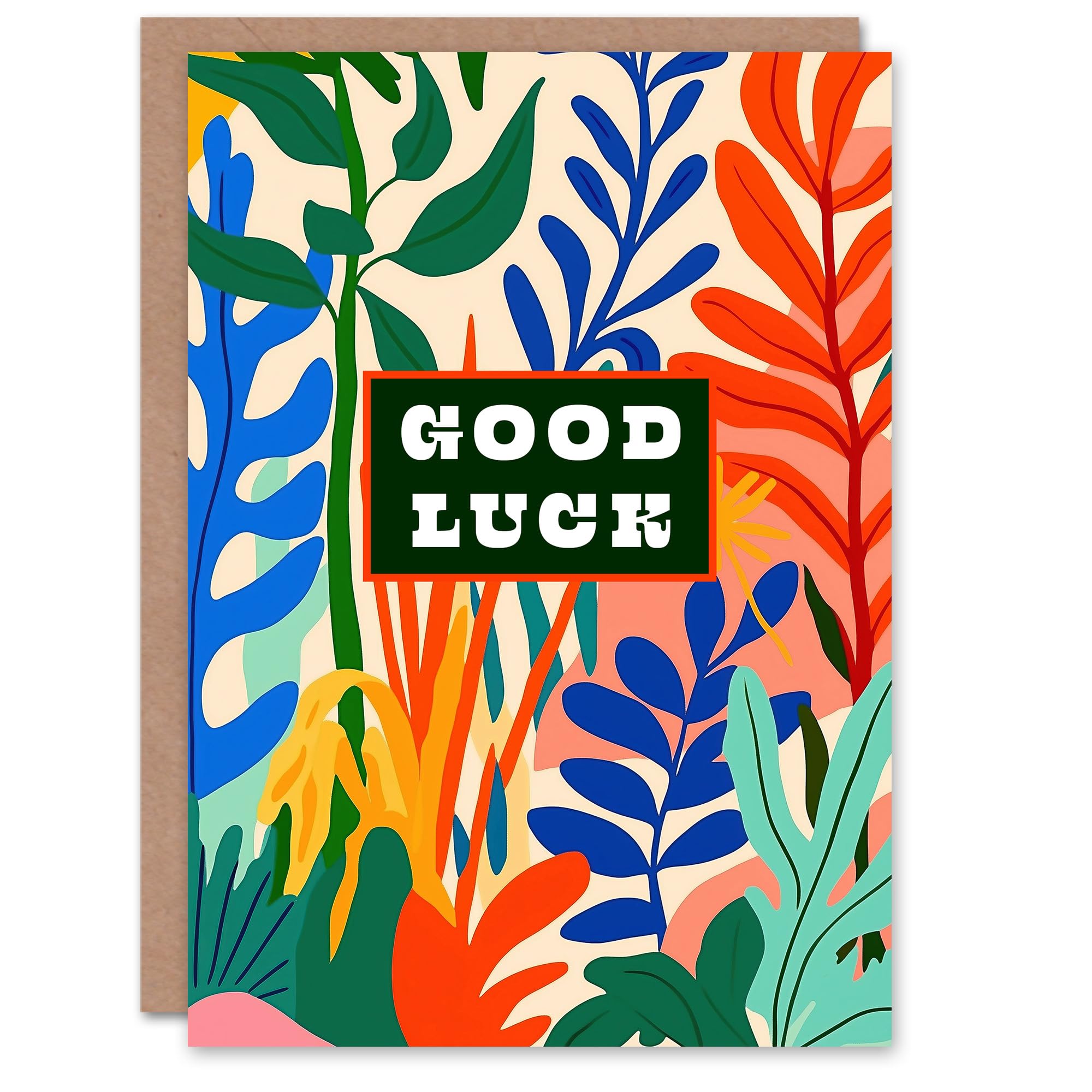 Artery8 Good Luck Card Plant Lover Fun Bold Jungle Leaves Nature Blank For Him Or Her Art Greeting Card