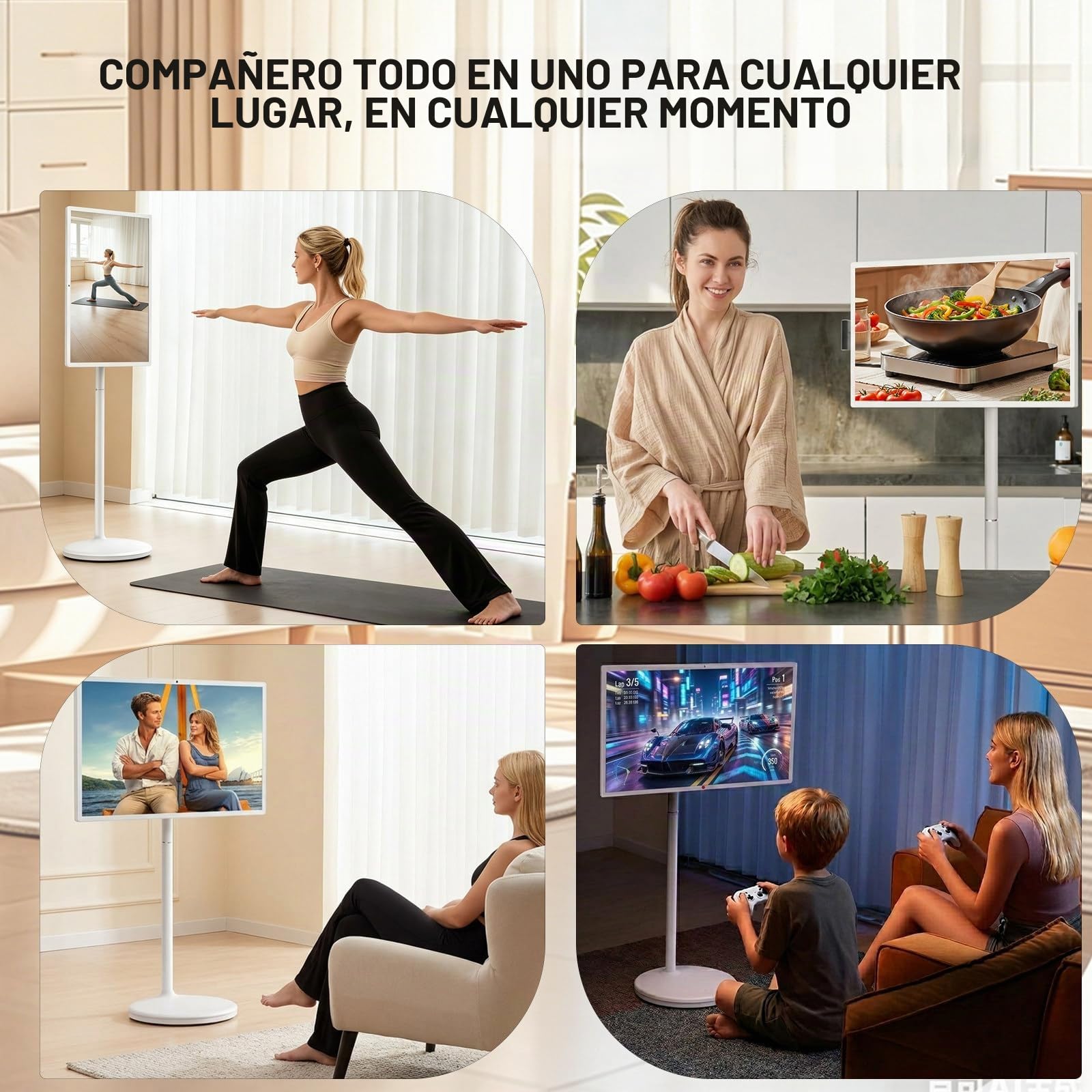 Smart TV Portátil con Ruedas, Pantalla Táctil Inteligente 21.5"/24"/27"/32" con Batería, Soporte TV de Pie Ajustable, Tablet TV Rotativa 21.5in-4+64GB