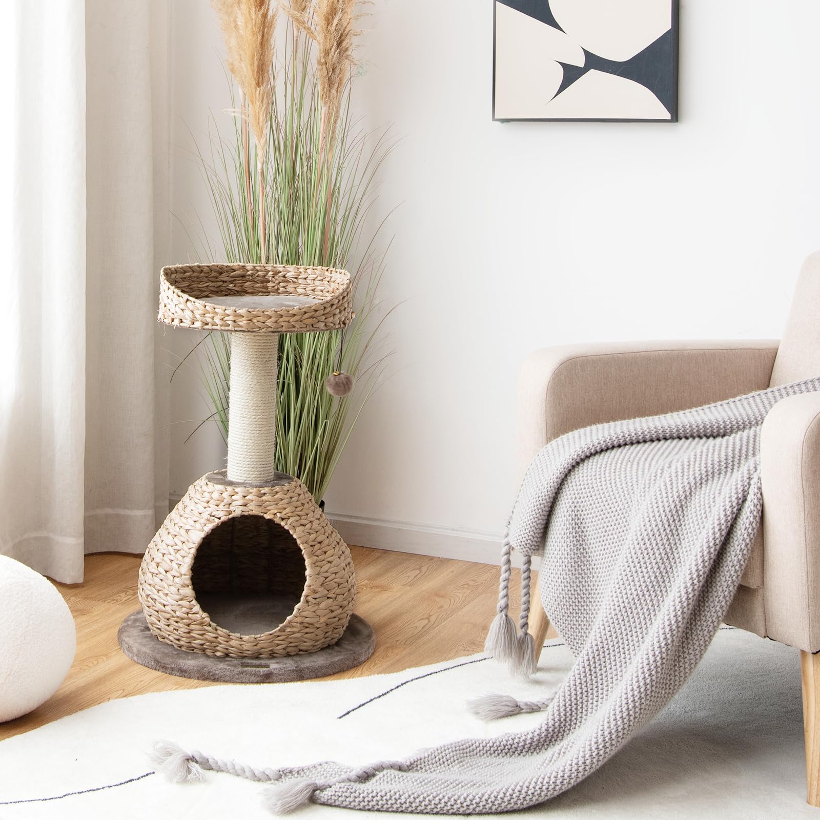 SOARS Árbol Rascador para Gatos, Poste Rascador de 71 cm de Altura con Camas, Bola Colgante, Tronco de