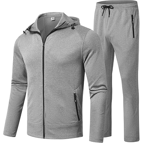 BGOWATU Men's Tracksuits Set Full Zip Jacket Hoodie Sweatsuit Running Sport Pants Outfits for Men with Zipper Pockets
