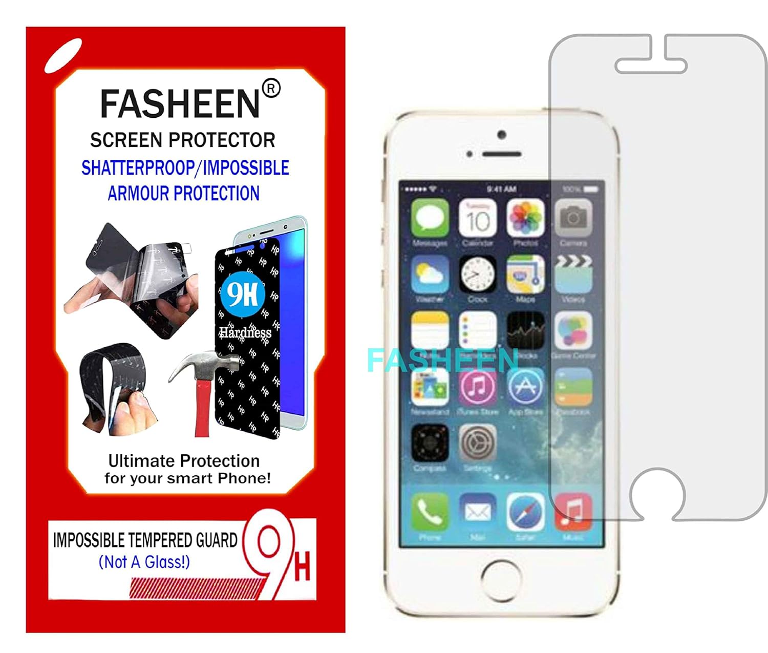 FASHEEN Screen Guard, Flexible, Shatterproof 9H Nano Fiber, Not a Tempered Glass, Not Edge to Edge, Hammerproof Impossible ScreenGuard for APPLE IPHONE5