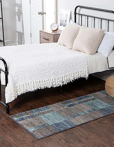 Miniatura 4 de Unique Loom Colección Otoño Alfombra Providence (2 pies 7 pulgadas x 12 pies, color azul grisáceomarrón claro)