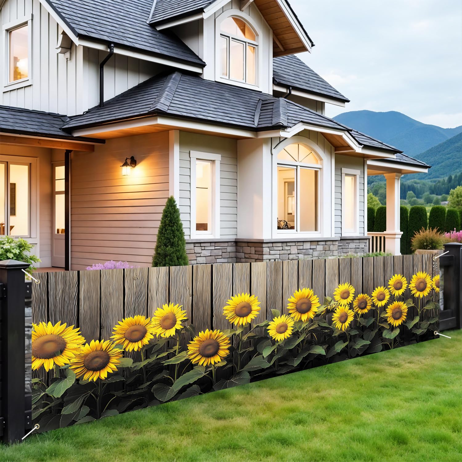 Photo 1 of 10x3 ft Extra Large Spring Sunflower Banner Outdoor 115''x35'' Sunflower Banner for Fence Outside Garden Large Yard Banners