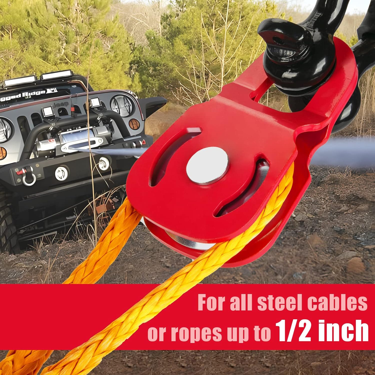 Snatch Block for Winch Recovery, 6 Ton Break Strength, Towing Pulley Blocks 13,000 LBS Capacity, Compact Offroad Accessory for Jeep, Truck, UTV, ATV, Red