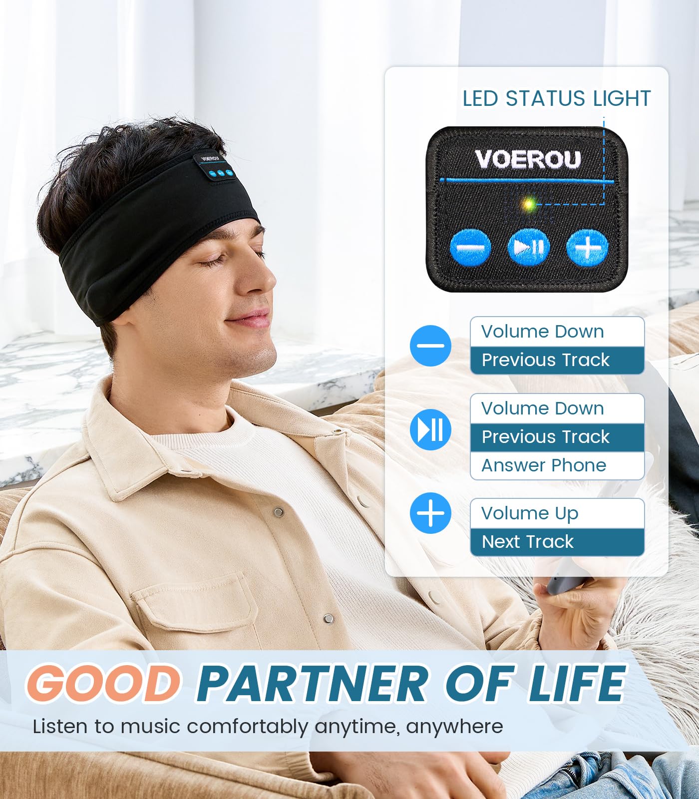 Voerou Sleep Headphones sportowe słuchawki z ultracienkimi głośnikami stereo HD do spania, treningu, joggingu, jogi, bezsenności, podróży