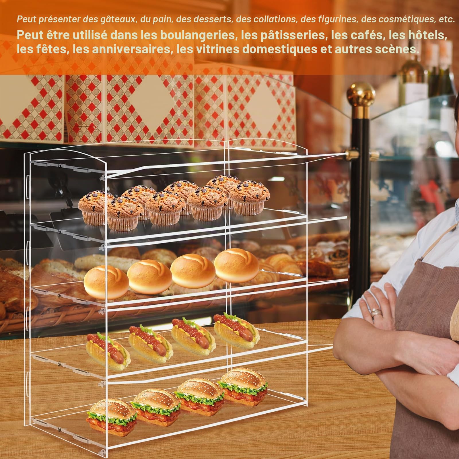 BAOSHISHAN Présentoir à pâtisserie en acrylique transparent à 4 niveaux avec pince de service pour gâteaux, gâteaux, beignets, 50,8 x 24,9 x 50,9 cm (L x l x H) (4 niveaux)