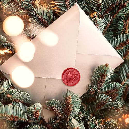 Miniatura 4 de Kit de sellos de cera de Navidad, sellos de cera de Navidad con mango de madera, 120 cuentas de sello de cera, cuchara para derretir cera y velas,