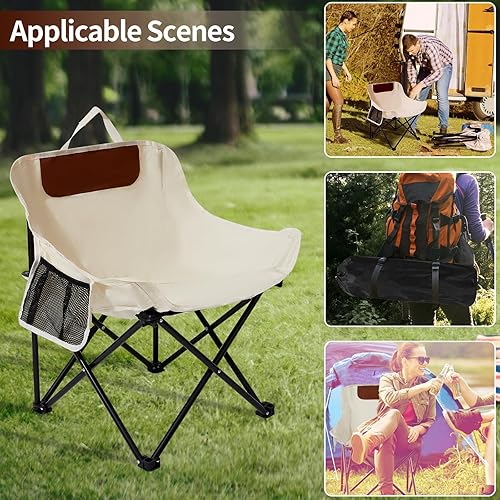 Miniatura 4 de SHANQUAN Paquete de 2 sillas plegables de campamento, silla de campamento compacta, silla de camping portátil y ligera para césped al aire libre,
