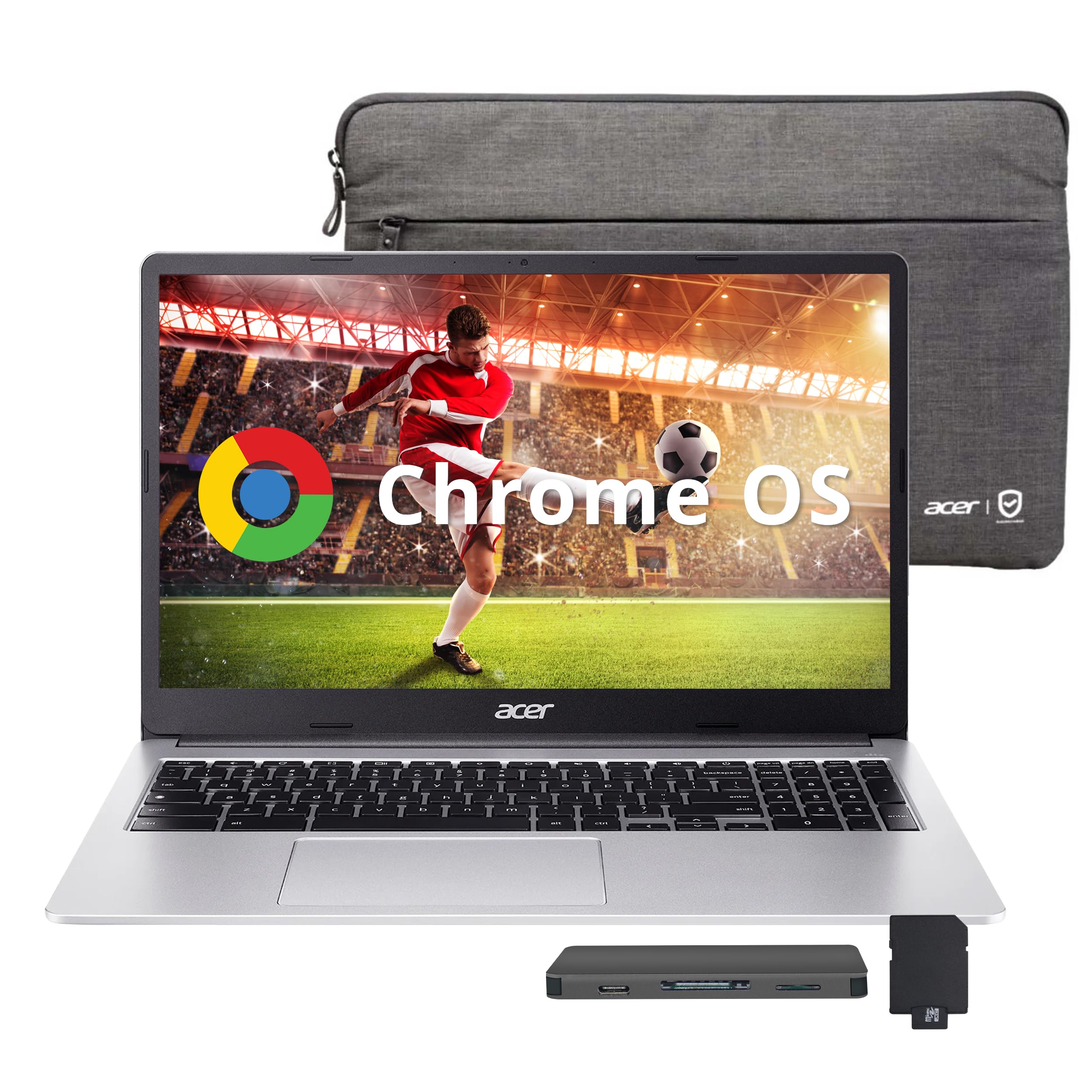 acer Chromebook 315 15.6" FHD Laptop, Intel Celeron N4500, 4GB LPDDR4 RAM, 224GB Storage (64GB eMMC + 160GB Docking Station Set), UHD Graphics, Full-Size Keyboard, Wi-Fi 6, Chrome OS, Silver