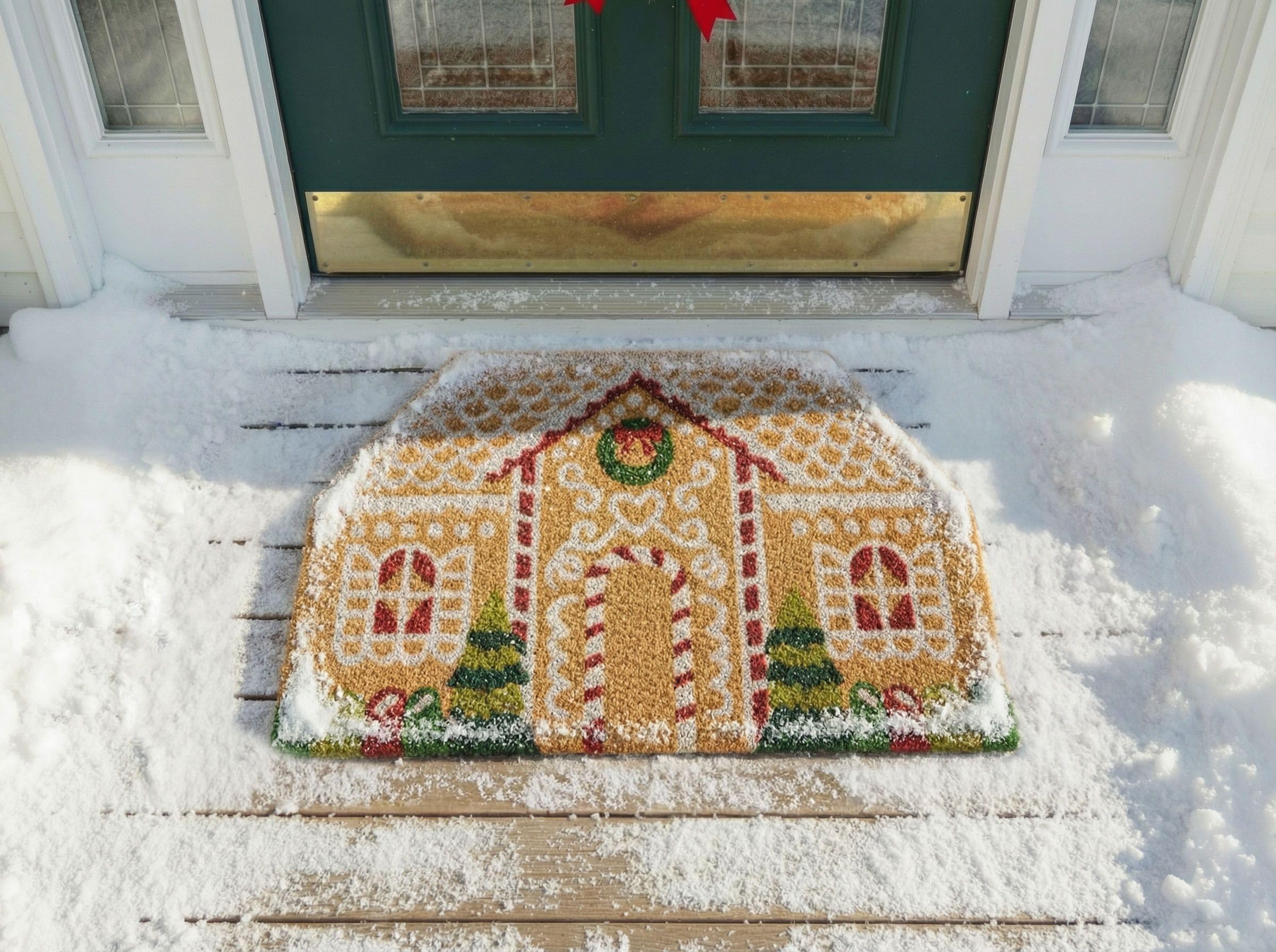 Beliani Paillasson en Fibre de Coco 45 x 75 cm Motif Maison de Noel Dessous en Caoutchouc Antidérapant Naturel Selatna