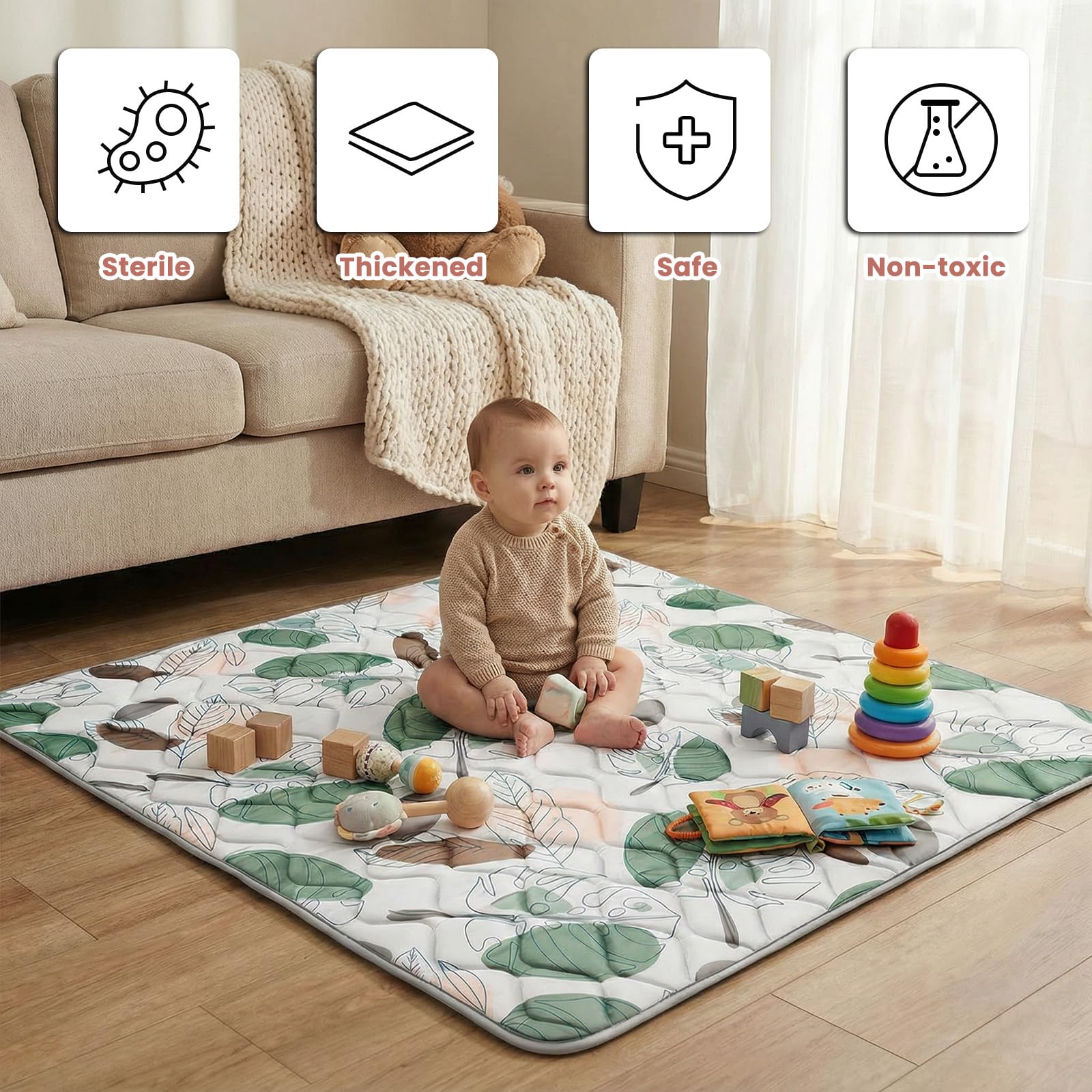 UBRAVOO Baby-Spielmatten, Krabbel-Laufgittermatte, Schaumstoff-Spielmatte für Babys und Kleinkinder, faltbare Krabbelmatten, rutschfest und maschinenwaschbar (Tropischer Regenwald, 180cm*150cm)