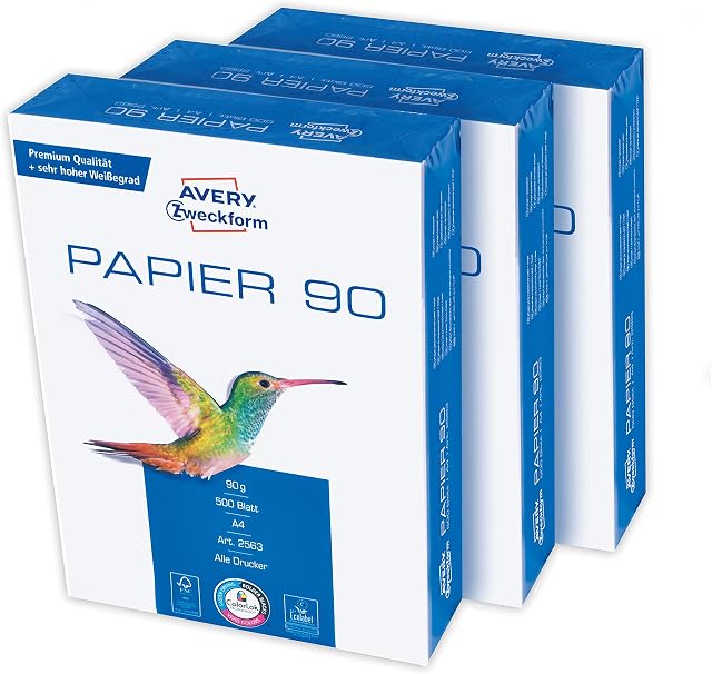 AVERY Zweckform Papier do Drukarki/Kopiarki, Biały, 3 Paczki/1500 Arkuszy