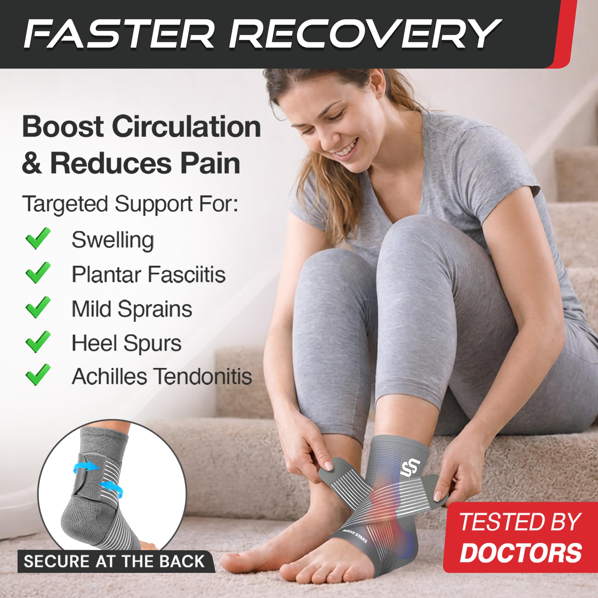 Sleeve Stars Knöchelbandage für Achillessehnenentzündung, Fuß- und Plantarfasziitis, Schmerzlinderung, Knöchelband und Kompressionswickel für Damen und Herren