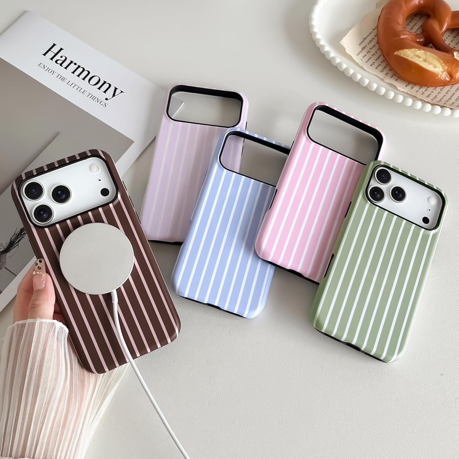 Skyseaco for iPhone 17 Pro Max Case with Magsafe Cute Striped Phone Case, Shockproof Slim Soft TPU and Hard PC Double Layer Protective Cover for Women, Brown - Image 9