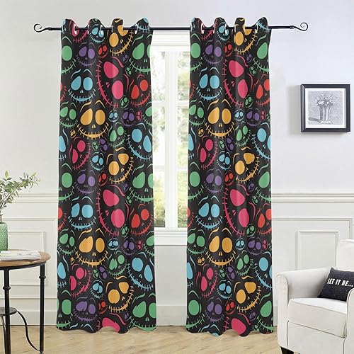 Wudan Halloween Colorful Scary Face Blackout Curtains 84 inches Length Curtains Blackout for Bedroom & Living Room Partition Room Dividers Door
