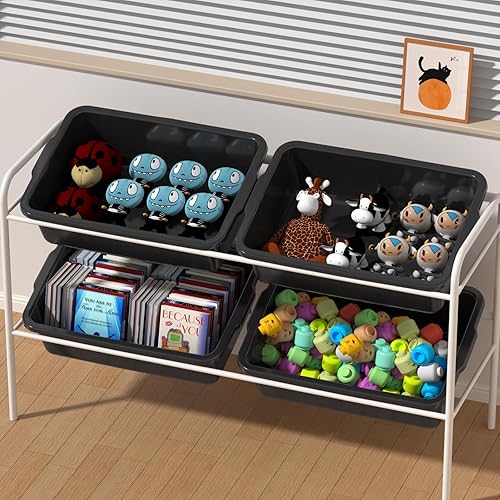 Miniatura 6 de Caja de cubetas de autobús comercial de 35 L, caja de plástico para lavabo, color negro, paquete de 4
