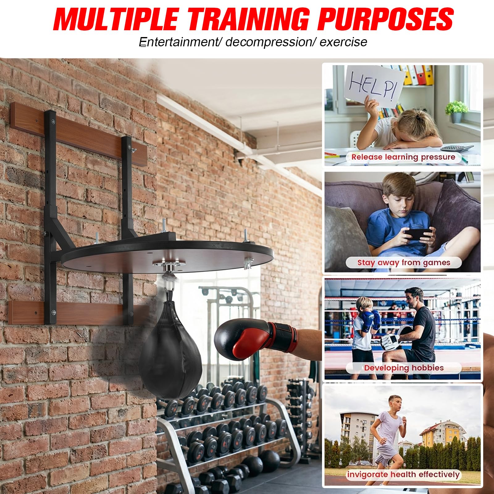 Speed Bag Platform Kit - Heavy Duty Boxing Training Equipment with Punching Ball & Air Pump, Adjustable Height Wall Mount Boxsack Stand for Home Fitness Boxing and Fitness Enthusiasts