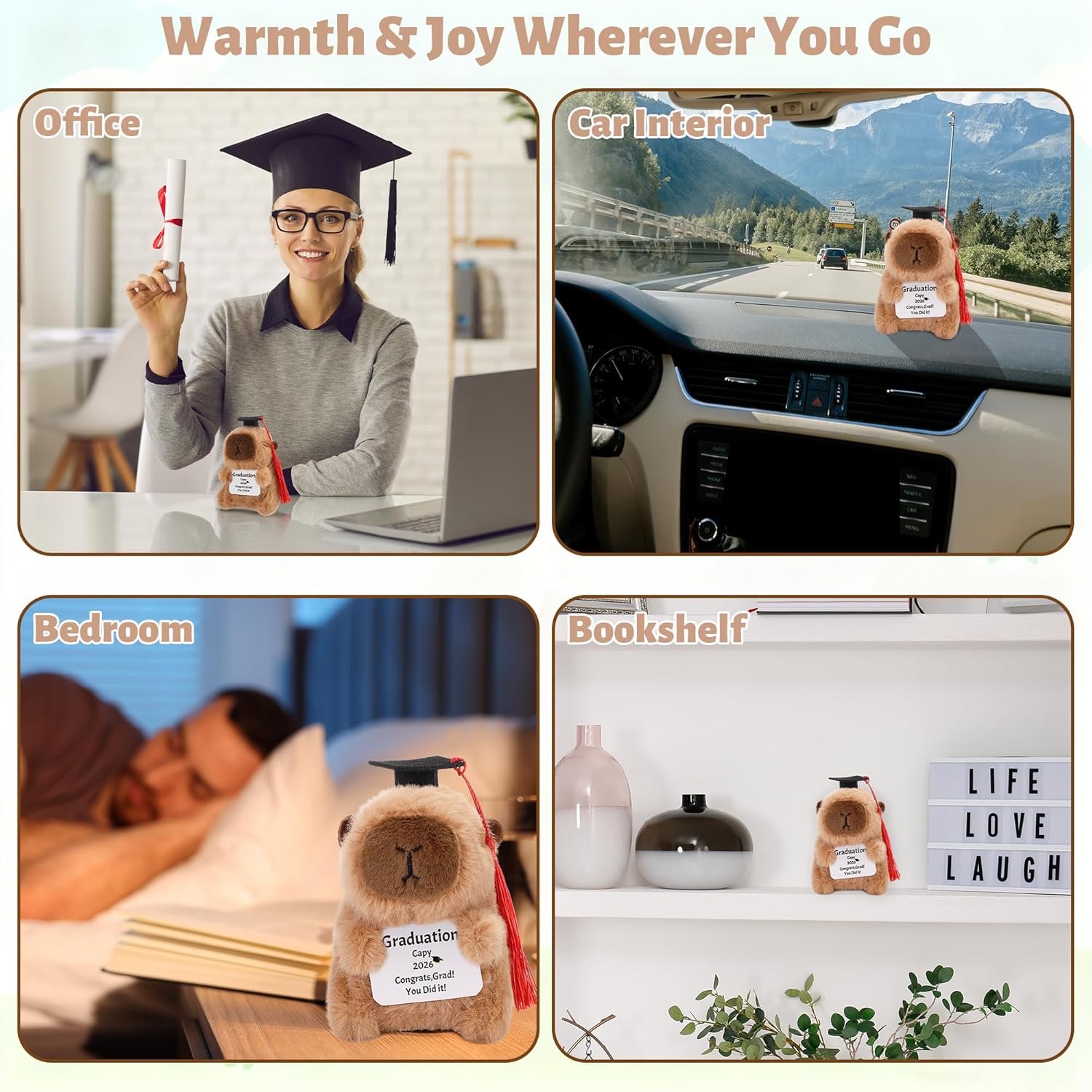 Graduation Decorations Capybara Gifts for Him Her Funny Handmade Grad Capybara Plush with Message Card High School College Graduation Stuff Plush Gifts with Cap & 6 Color Tassels